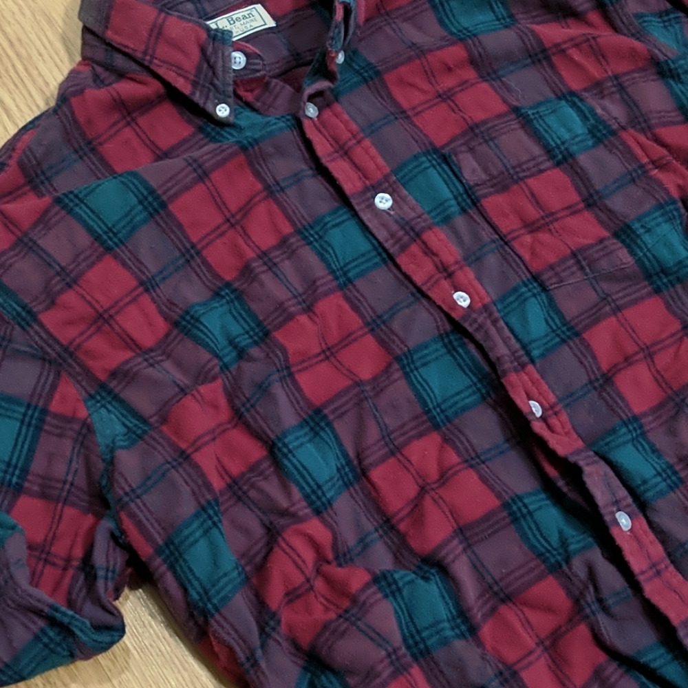 LLBean vintage red and green flannel